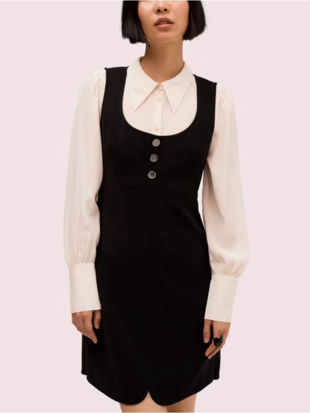 Kate Spade  Black Woven Pinafore Dress with Pink Branded Neck Label Size 6 - Picture 2 of 6